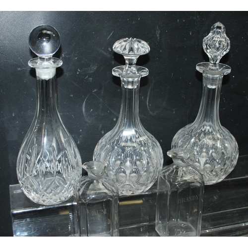 1699P - Qty of good quality antique glassware, 2 heavy cut glass bowls, 5 decanters to inc 2 engraved and 2 ... 