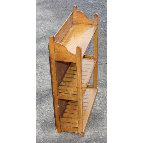 194 - A set of vintage light oak and pine bookshelves, likely early 20th century, approx 55cm wide x 19cm ... 