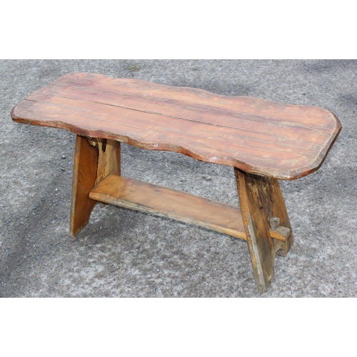 195 - A rustic wooden bench, approx 96cm wide x 36cm deep x 48cm tall