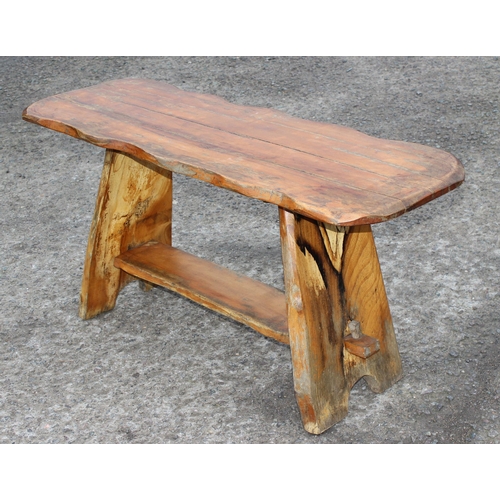 195 - A rustic wooden bench, approx 96cm wide x 36cm deep x 48cm tall