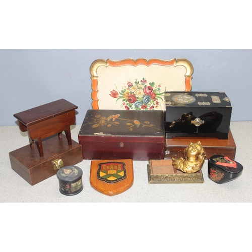 293 - Qty of assorted antique and later boxes to inc lacquer and other wooden items