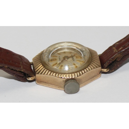 1336 - 9ct gold ladies watch by Regency with leather strap, case marked for London 1963, approx 8.94g gross... 