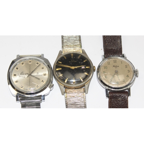 1341 - 3 vintage mechanical watches with steel cases, Buler, Larex Luxury & Kelton