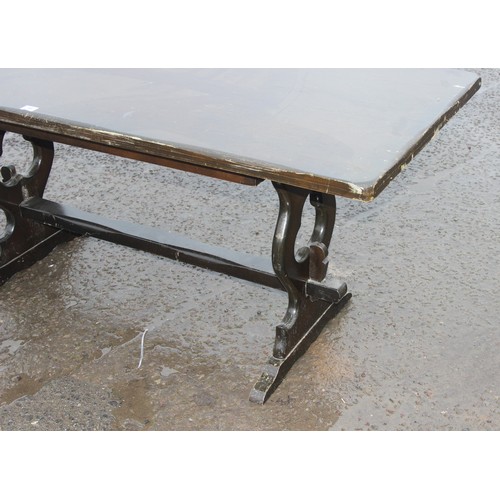 96 - An oak topped refectory table, approx 167cm wide x 76cm deep x 74cm tall