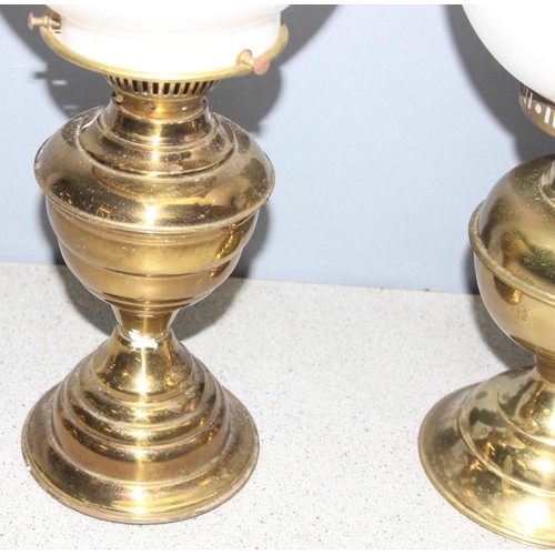 257 - 3 vintage brass gas lamps with, 2 with glass shades, tallest approx 43cm