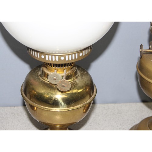 257 - 3 vintage brass gas lamps with, 2 with glass shades, tallest approx 43cm