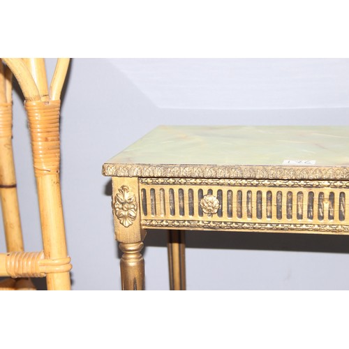 176 - A vintage bamboo stool in the manner of Franco Albini and a small antique style marble effect topped... 