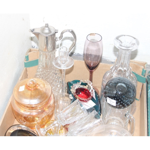 1716 - 2 boxes of assorted glassware, antique and retro pieces included