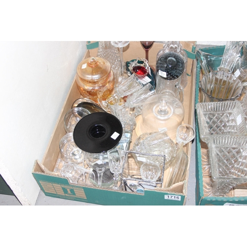 1716 - 2 boxes of assorted glassware, antique and retro pieces included