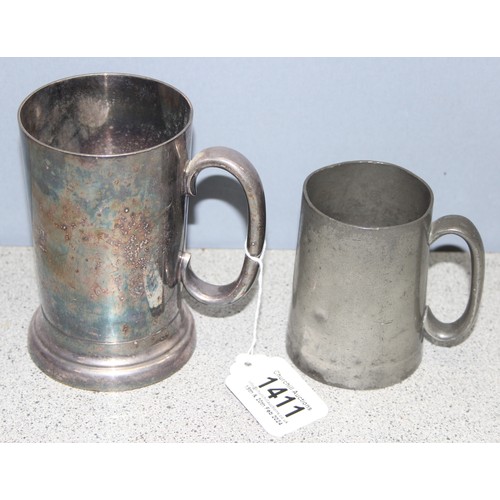 1411 - 2 Oxford & Bucks military related tankards, one silver plated awarded to C.S.M S.W. Walker 1930 & an... 