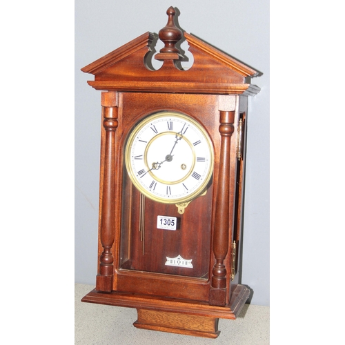 1305 - Vintage mahogany cased mechanical wall clock, approx 68cm