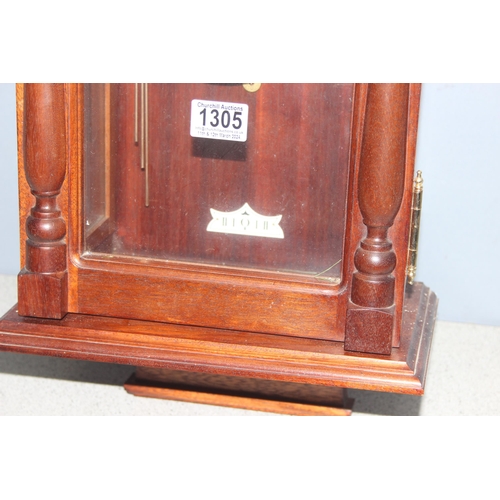 1305 - Vintage mahogany cased mechanical wall clock, approx 68cm