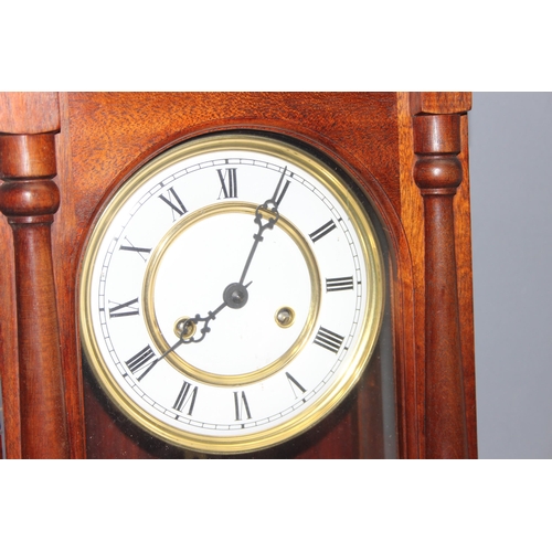 1305 - Vintage mahogany cased mechanical wall clock, approx 68cm