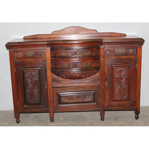 19 - Antique carved mahogany sideboard, approx 148cm wide x 51cm deep x 111cm tall