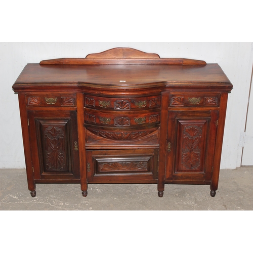 19 - Antique carved mahogany sideboard, approx 148cm wide x 51cm deep x 111cm tall