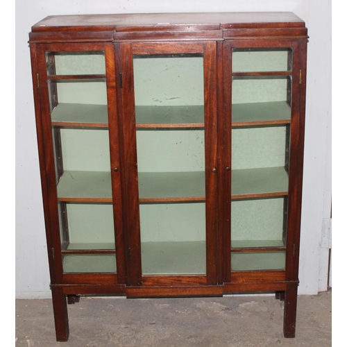 20 - Art Deco period glazed mahogany display cabinet with glass shelves, approx 93cm wide x 34cm deep x 1... 