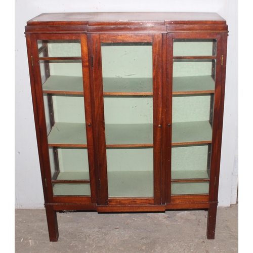 20 - Art Deco period glazed mahogany display cabinet with glass shelves, approx 93cm wide x 34cm deep x 1... 