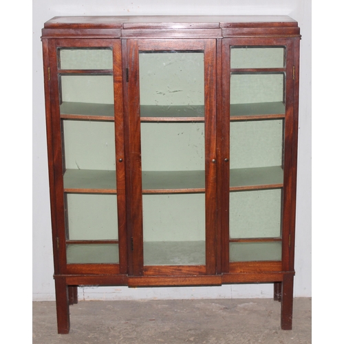 20 - Art Deco period glazed mahogany display cabinet with glass shelves, approx 93cm wide x 34cm deep x 1... 