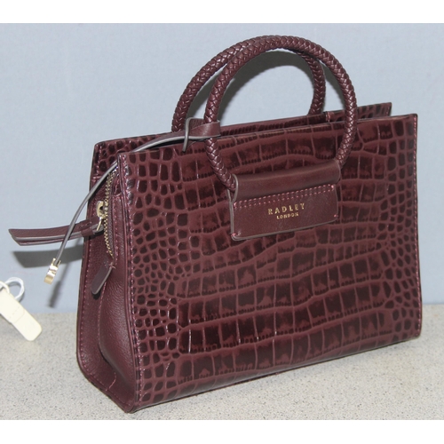 213 - A vintage Radley crocodile effect leather handbag with dust bag and strap, approx 24cm wide