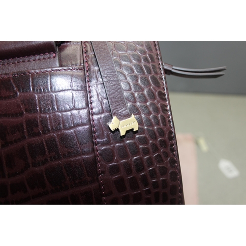 213 - A vintage Radley crocodile effect leather handbag with dust bag and strap, approx 24cm wide