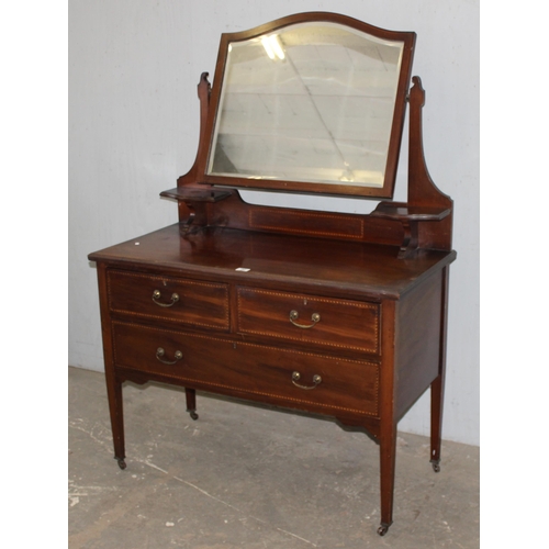 22 - Edwardian dressing table with mirror, approx 107cm wide x 52cm deep x 153cm tall