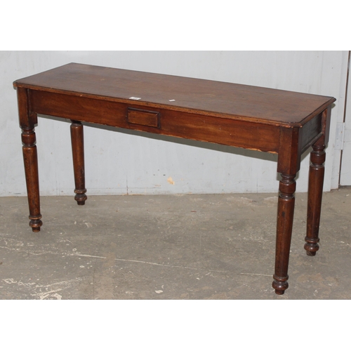 23 - A small antique mahogany side table, approx 120cm wide x 42cm deep x 66cm tall