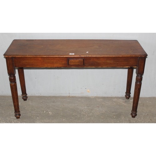 23 - A small antique mahogany side table, approx 120cm wide x 42cm deep x 66cm tall