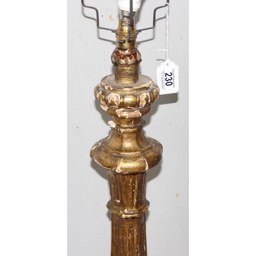 230 - A highly impressive vintage carved giltwood standard lamp, approx 143cm tall