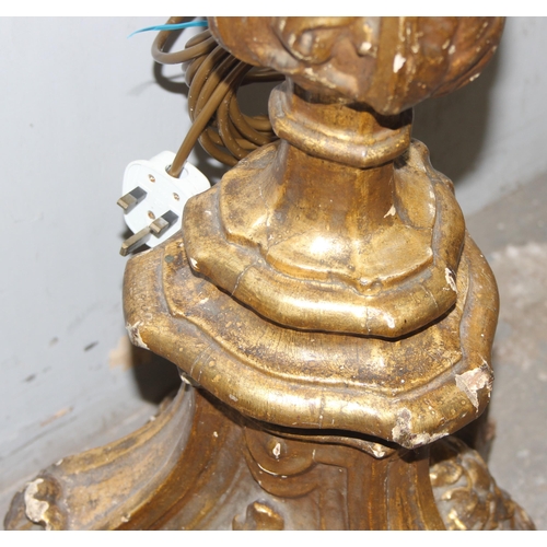 230 - A highly impressive vintage carved giltwood standard lamp, approx 143cm tall