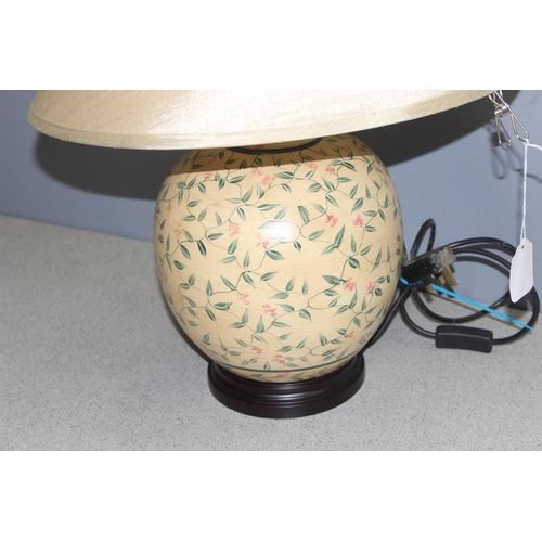 234 - Vintage pottery lamp with hand-painted decoration, approx 59cm tall incl shade
