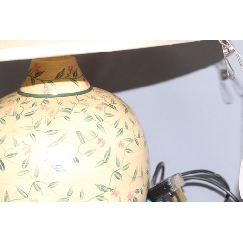 234 - Vintage pottery lamp with hand-painted decoration, approx 59cm tall incl shade