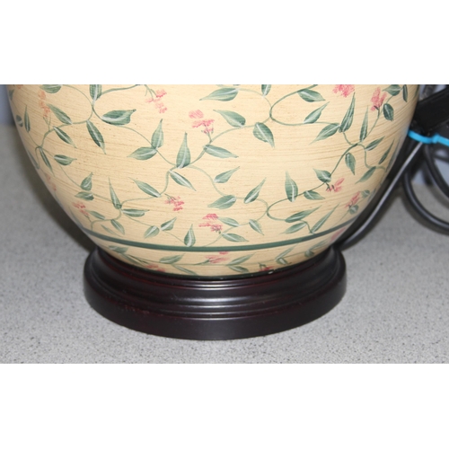 234 - Vintage pottery lamp with hand-painted decoration, approx 59cm tall incl shade