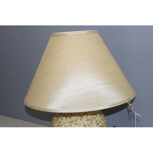 234 - Vintage pottery lamp with hand-painted decoration, approx 59cm tall incl shade