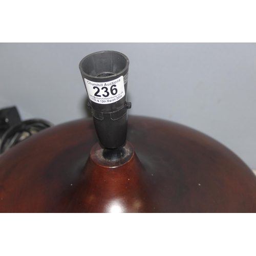 236 - Large turned dark wooden lamp base, approx 28cm tall x 36cm wide