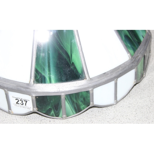 237 - Green and white leaded glass pendant light shade in the style of Tiffany, approx 25cm (40cm with fit... 