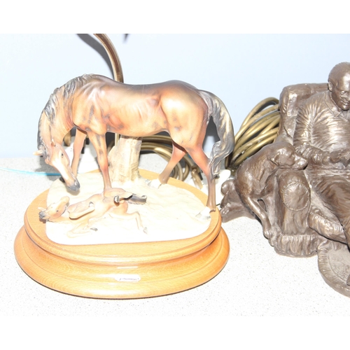 240 - 2 table lamp bases, one bronze effect with family scene by Genesis Fine Arts and a Guiseppe Armani l... 