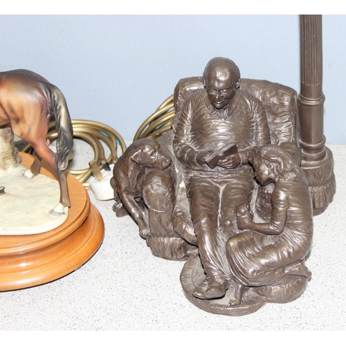 240 - 2 table lamp bases, one bronze effect with family scene by Genesis Fine Arts and a Guiseppe Armani l... 