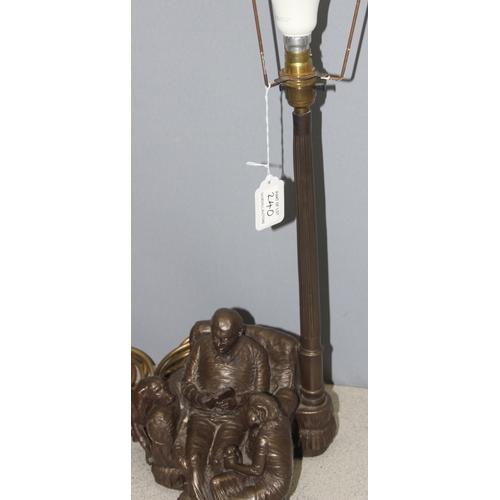 240 - 2 table lamp bases, one bronze effect with family scene by Genesis Fine Arts and a Guiseppe Armani l... 