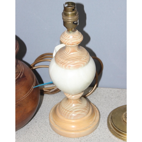 243 - 3 lamp bases to incl turned wooden example, tallest approx 30cm