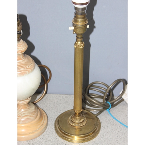 243 - 3 lamp bases to incl turned wooden example, tallest approx 30cm