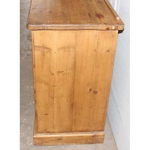 3 - Vintage pine farmhouse sideboard with 2 central drawers and 4 cupboards, brass handles, approx 205cm... 