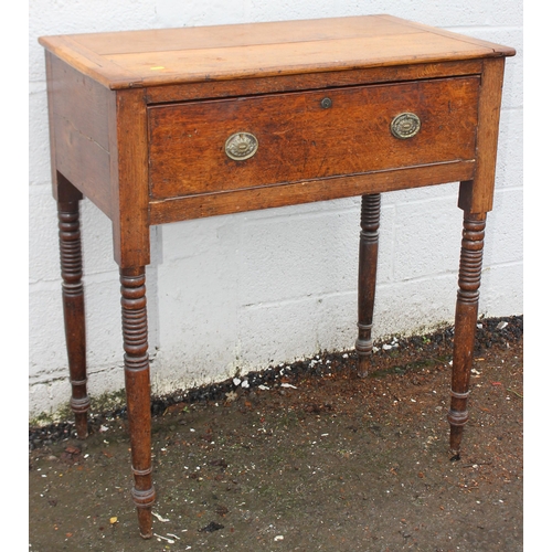 13 - A 19th century oak hall or console table with deep single drawer and turned legs, approx 86cm wide x... 