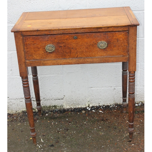 13 - A 19th century oak hall or console table with deep single drawer and turned legs, approx 86cm wide x... 