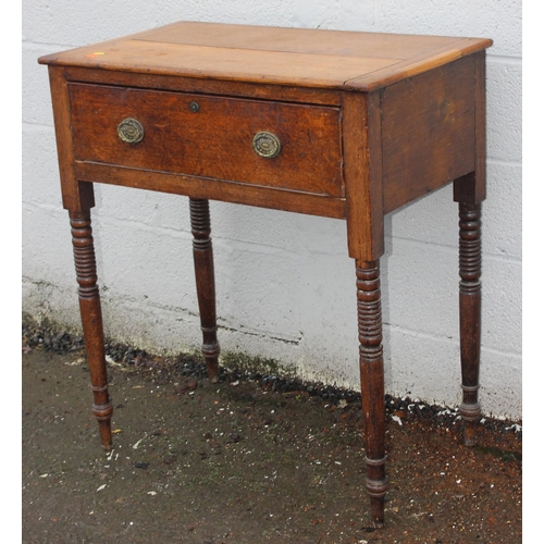 13 - A 19th century oak hall or console table with deep single drawer and turned legs, approx 86cm wide x... 