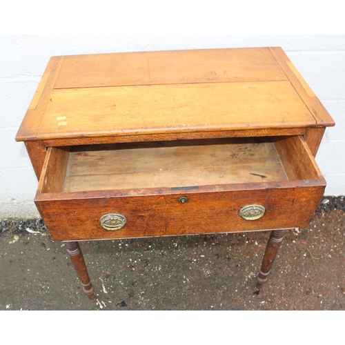 13 - A 19th century oak hall or console table with deep single drawer and turned legs, approx 86cm wide x... 