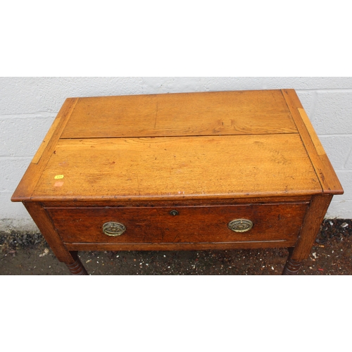 13 - A 19th century oak hall or console table with deep single drawer and turned legs, approx 86cm wide x... 