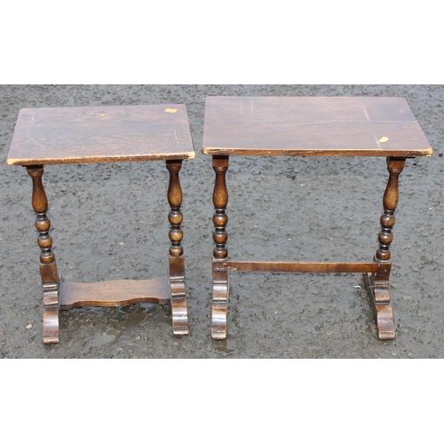 16 - 2 small vintage oak tables with bobbin turned legs, the largest approx 44cm wide x 26cm deep x 48cm ... 