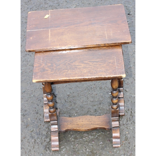 16 - 2 small vintage oak tables with bobbin turned legs, the largest approx 44cm wide x 26cm deep x 48cm ... 