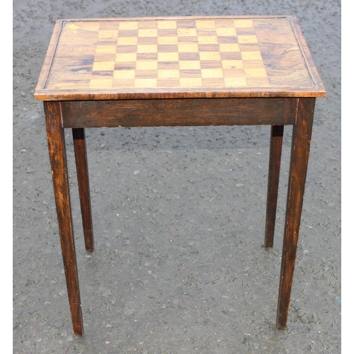 17 - An antique rosewood and satinwood inlaid chess or games table, approx 46cm wide x 33cm deep x 55cm t... 