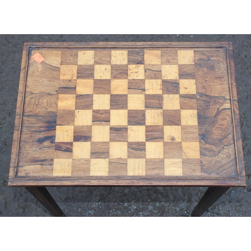 17 - An antique rosewood and satinwood inlaid chess or games table, approx 46cm wide x 33cm deep x 55cm t... 